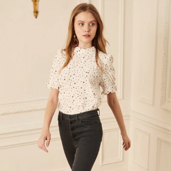 Charlotte Brody Handkerchief Blouse Top Shirt Womens XS Cream Floral Silk Scarf - Picture 12 of 12